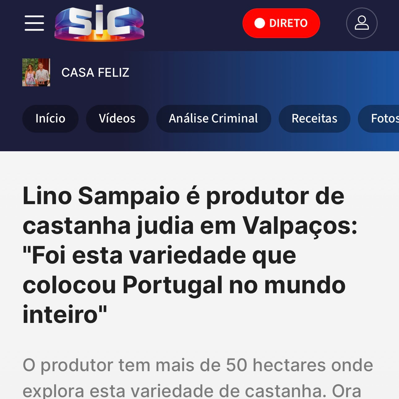 Lino Sampaio é produtor de castanha judia em Valpaços